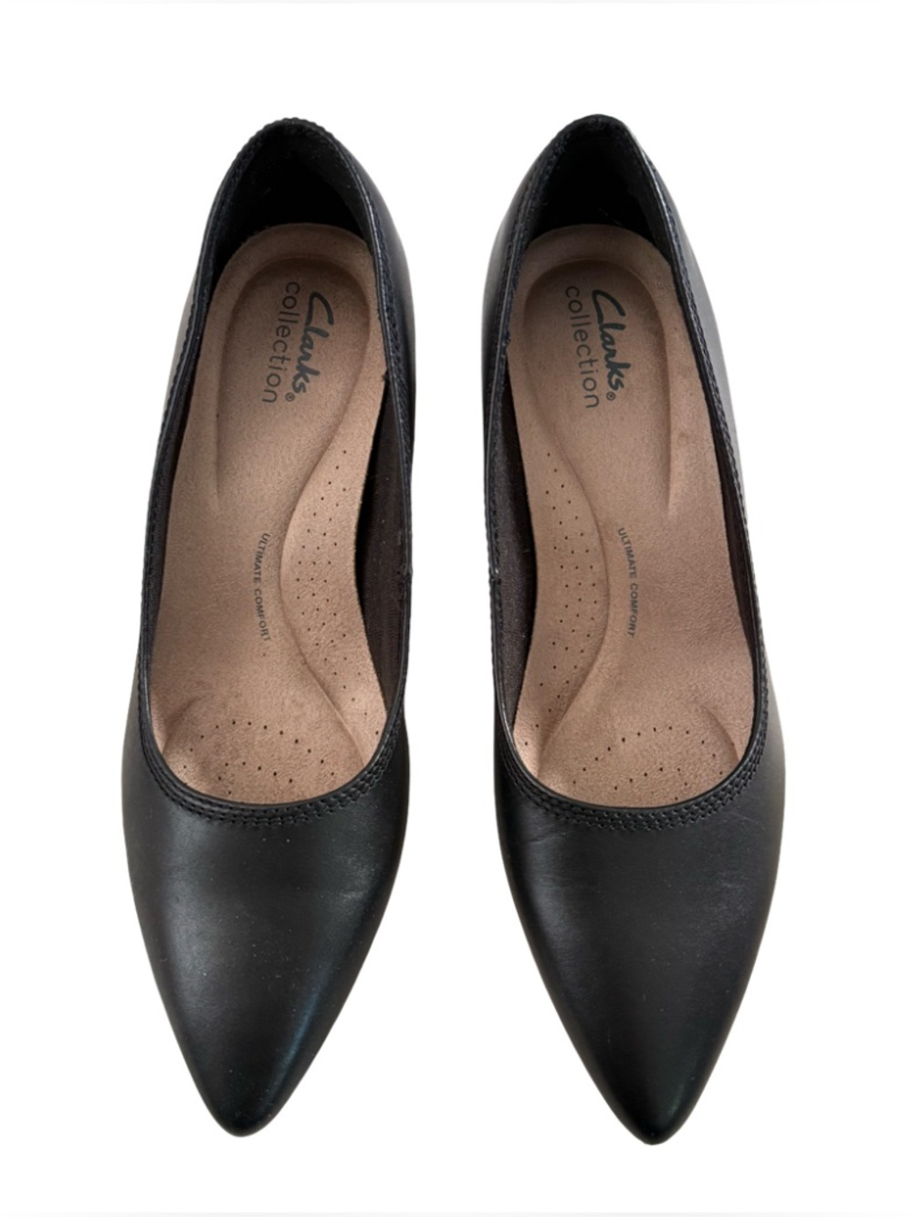 Clarks Collection Black Leather Pointed Toe Pumps Women Size 8 Ultimate Comfort